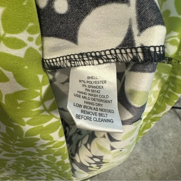 London Times Black White Green Square Neck belted floral leaves Sheath Dress 12 - Picture 8 of 11